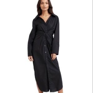 Modern Citizen Taylor Off-Shoulder Shirt Dress in Black